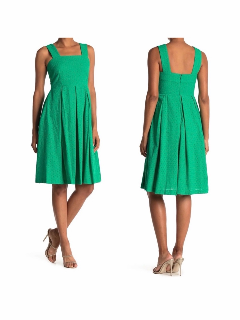Taylor Bright Green Eyelet Square-Neck Midi Dress